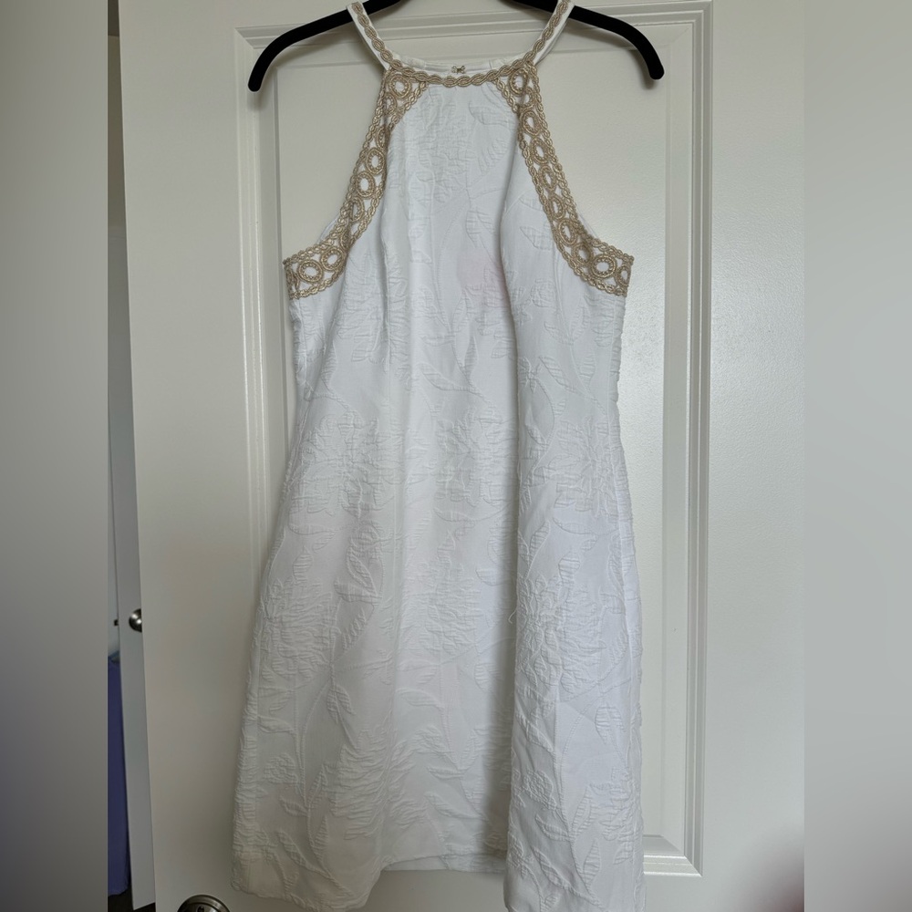Lilly Pulitzer Women's Resort Wear Shift Dress Size 6 White with Gold